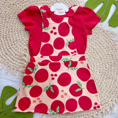 Conj. Blusa Manga Curta e Salopete Tomates - Vermelho